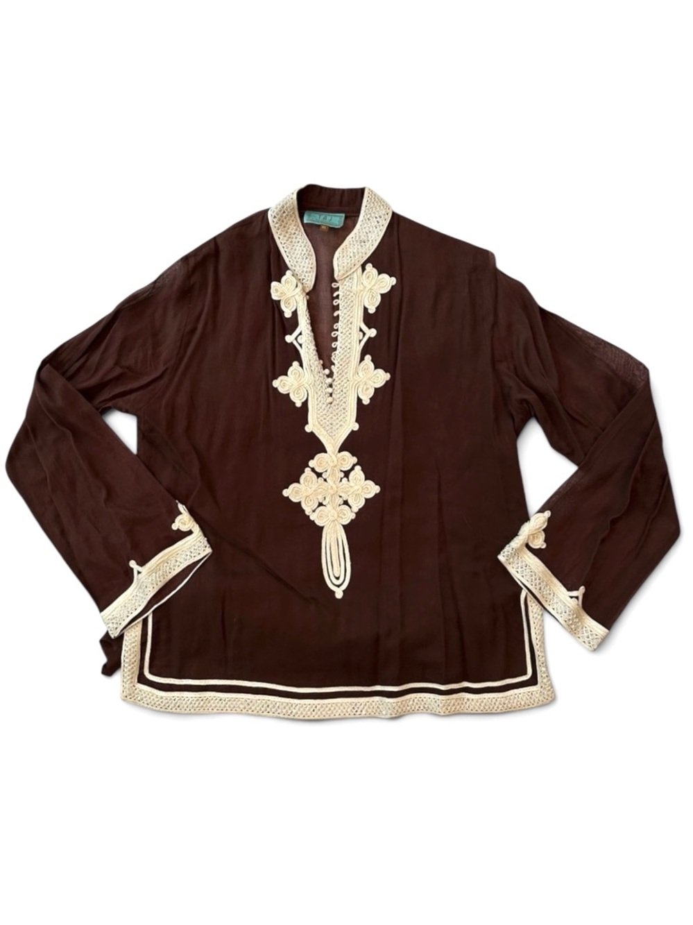 TAJ By Sabrina Crippa Tunic Top Cover Up X-Large Embroidered Brown Sequins $399
